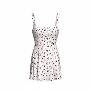 SHEIN white with red cherries fit and flare dress size medium M B160